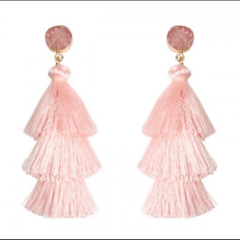 Blush Pink Druzy Tassel Earings
